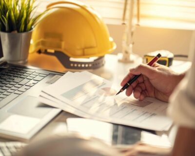 construction hat by contract on a table