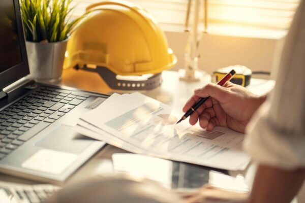 construction hat by contract on a table